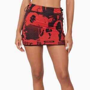 Edikted Red and Black Graphic Mini Skirt
